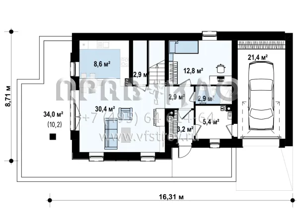 Проект дома с просторным балконом и уютной террасой  S3-158 (Z149)