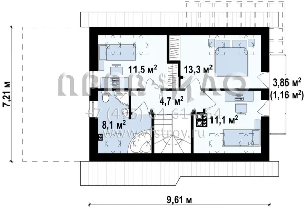 Проект частного двухэтажного дома с камином S3-100-1 (Z216)