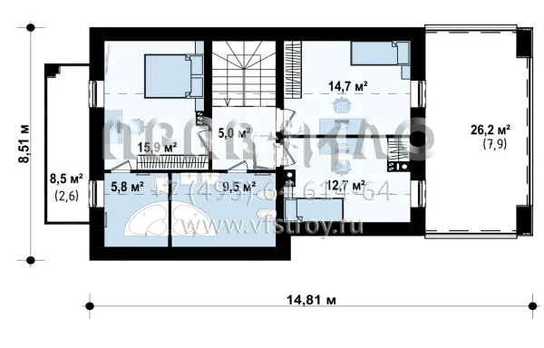 Проект дома с просторным балконом и уютной террасой  S3-158 (Z149)