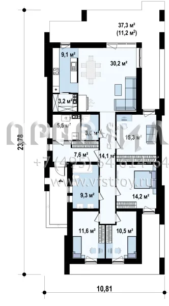 Проект просторного одноэтажного дома в стиле хайтек S3-133-5 (Zx69)