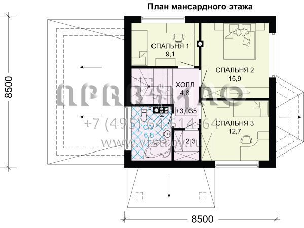 Экономичный коттедж с гаражом S7-129 (3-13b)