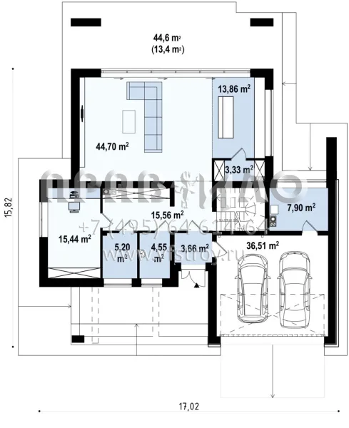 Проект стильного двухэтажного дома с большим гаражом и террасой на втором уровне S3-270 (Zx152)