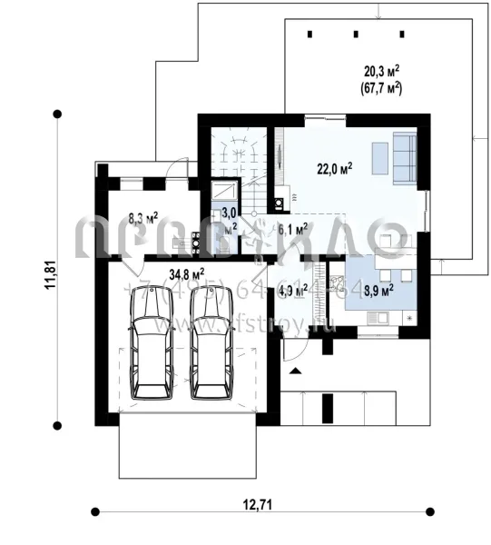 Проект оригинального двухэтажного дома в стиле хайтек с террасами на двух уровнях S3-137 (Zx73)