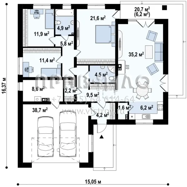 Проект частного одноэтажного дома с встроенным гаражом  S3-158-1 (Z203)