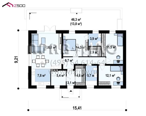Проект комфортабельного современного дома с гостиной и тремя спальнями S3-112-2 (Z376 35 v1)