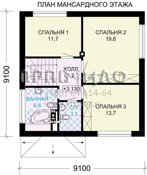 Проект экономичного загородного дома с шатровой крышей S7-125 (3-27а)