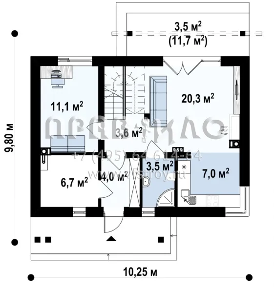 Проект небольшого одноэтажного дома с мансардой и летней террасой S3-112-8(Z210_v1)