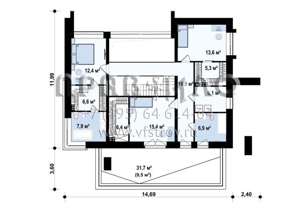 Проект двухэтажного особняка в хай-тек стиле с большим балконом S3-239-6 (ZX85)