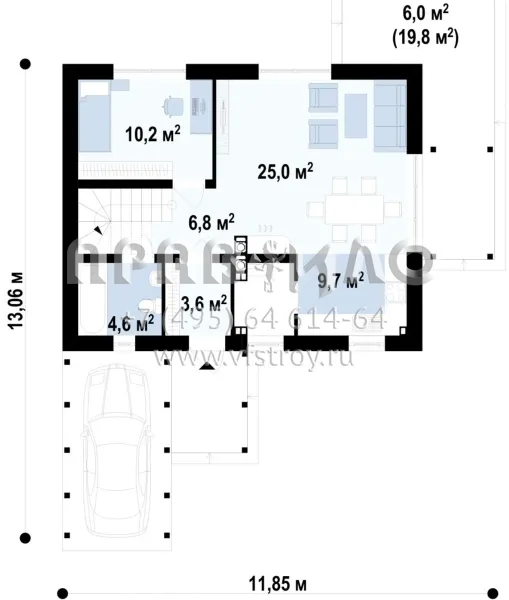 Проект частного дома с навесом для авто  S3-118 (Z213)