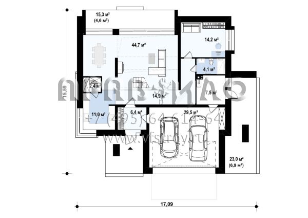 Проект двухэтажного особняка в хай-тек стиле с большим балконом S3-239-6 (ZX85)