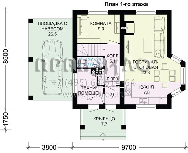 Экономичный загородный дом с навесом для автомобиля S7-116 (3-13c)