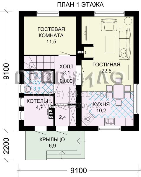 Проект экономичного загородного дома с шатровой крышей S7-125 (3-27а)