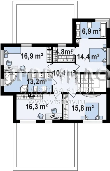 Проект современного двухэтажного дома с большой гостиной, четырьмя спальнями, двухместным гаражом и сауной S3-258-1 (ZX112)