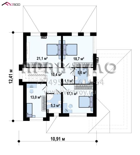 Проект шестикомнатного двухэтажного дома с гаражом и подвалом S3-336 (Zz2 L P)