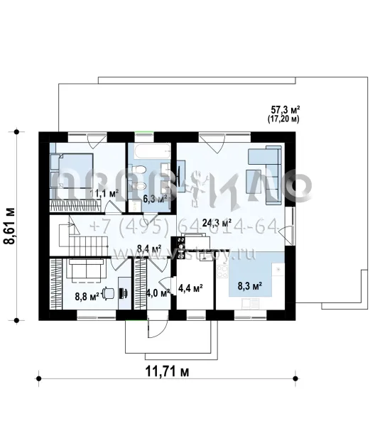 Проект одноэтажного дома с мансардой, электрический котел S3-114 (z557 el)