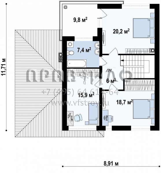 Проект двухэтажного светлого дома с камином, балконом и гаражом S3-166-12 (Zx24 v1)