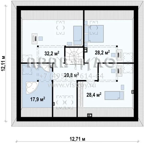 Проект просторного частного дома квадратной формы  S3-234-1 (Z84)