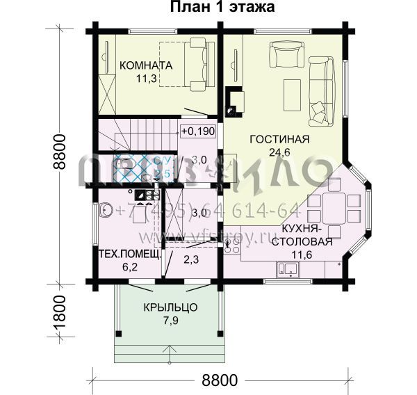 Проект деревянного загородного дома с шатровой крышей и эркером S7-126(1-37a)