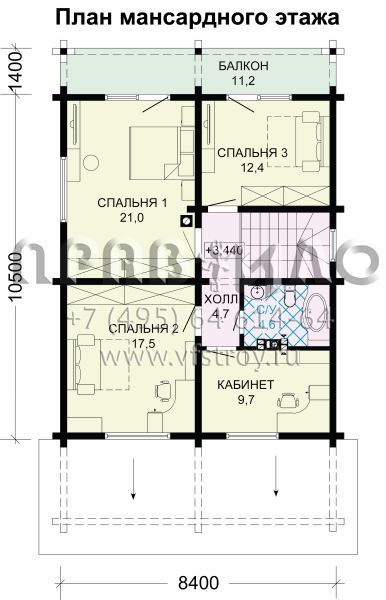 Проект экономичного коттеджа из бруса S7-152 (1-44)