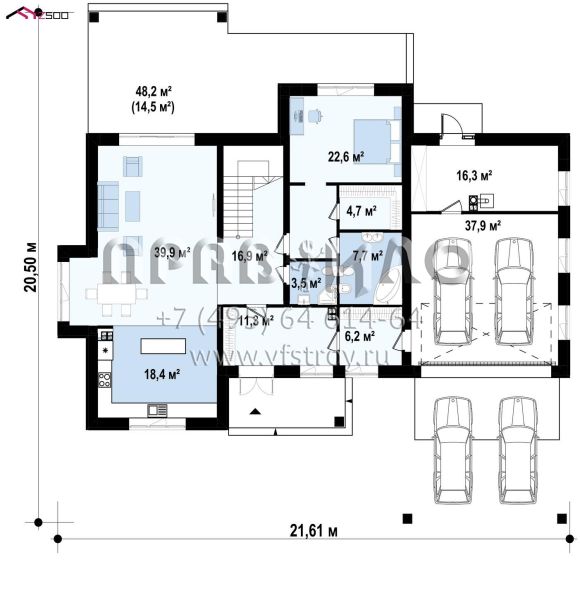 Проект комфортного двухэтажного дома для большой семьи с гаражом на 2 авто S3-315 (Zx13)