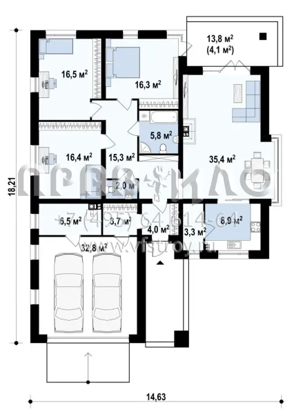 Проект частного дома с пристроенным гаражом на два автомобиля  S3-166-3 (Z200)