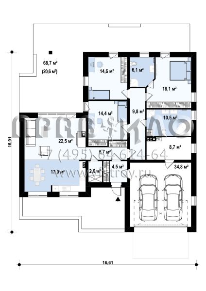Проект одноэтажного дома с гаражом в классическом стиле  S3-169-3 (Z285)