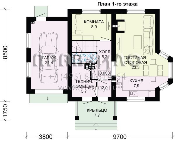 Экономичный коттедж с гаражом S7-129 (3-13b)