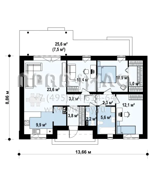 Проект четырехкомнатного одноэтажного дома с двухскатной крышей S3-89-2 (z512)
