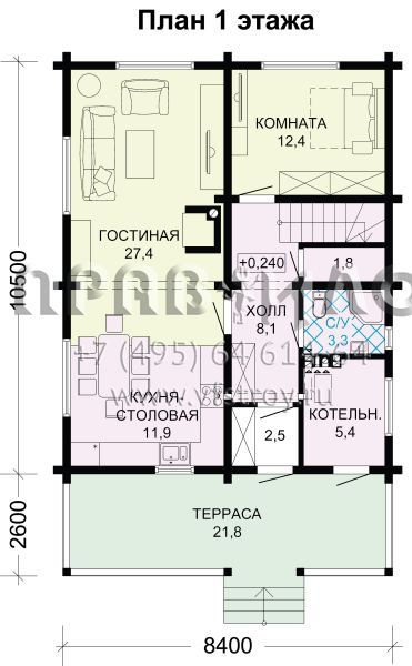 Проект экономичного коттеджа из бруса S7-152 (1-44)